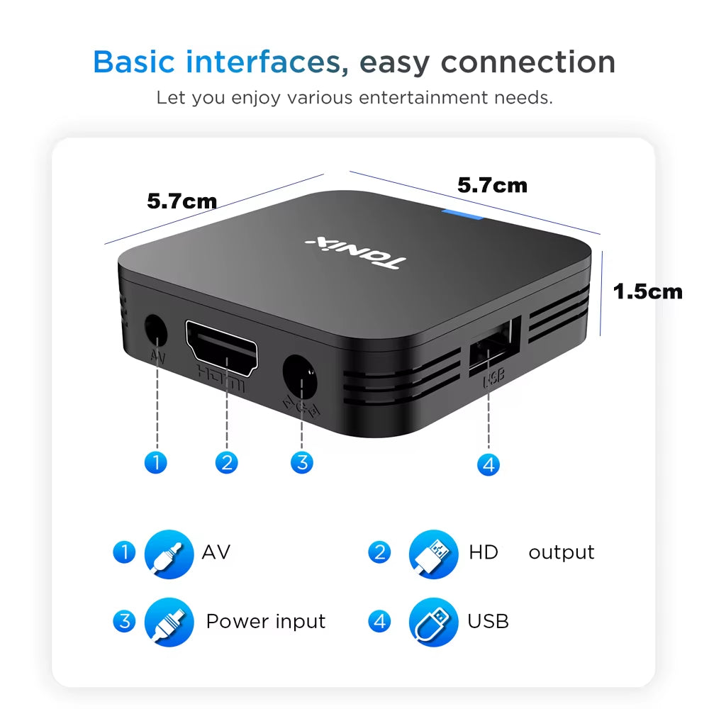 Tanix TX1 Android 10 TV Box, 4K HDR Media Player, Allwinner H313 Quad-Core, 2.4G WiFi, 8GB/16GB Storage, DC 5V/2A