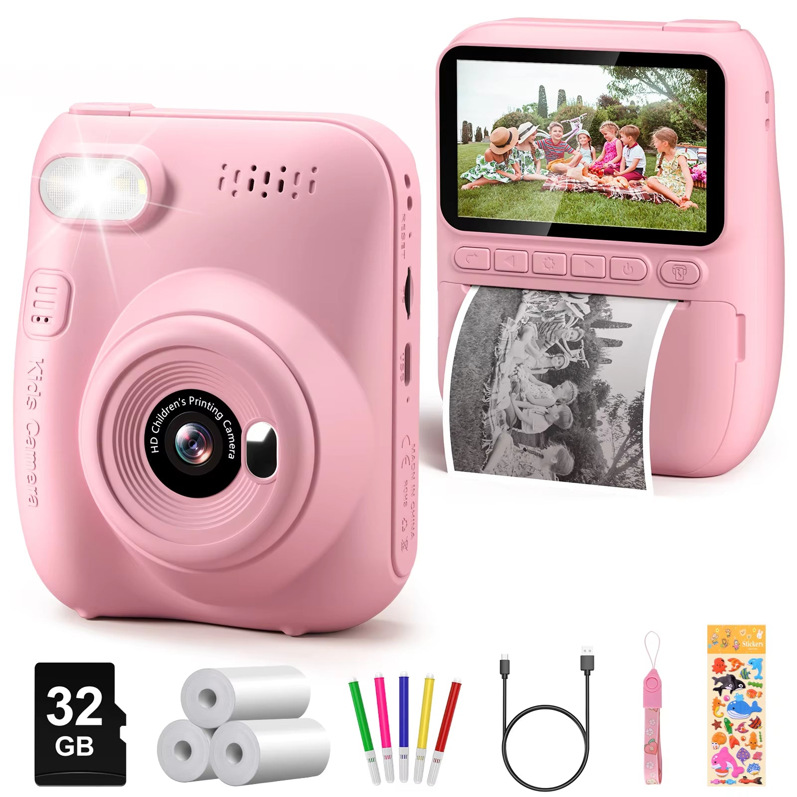 Professional Instant Print Camera for Children Aged 6-12, 3.0" Display, 32MP HD 1080P Digital Camera with 3 Rolls of Printer Paper