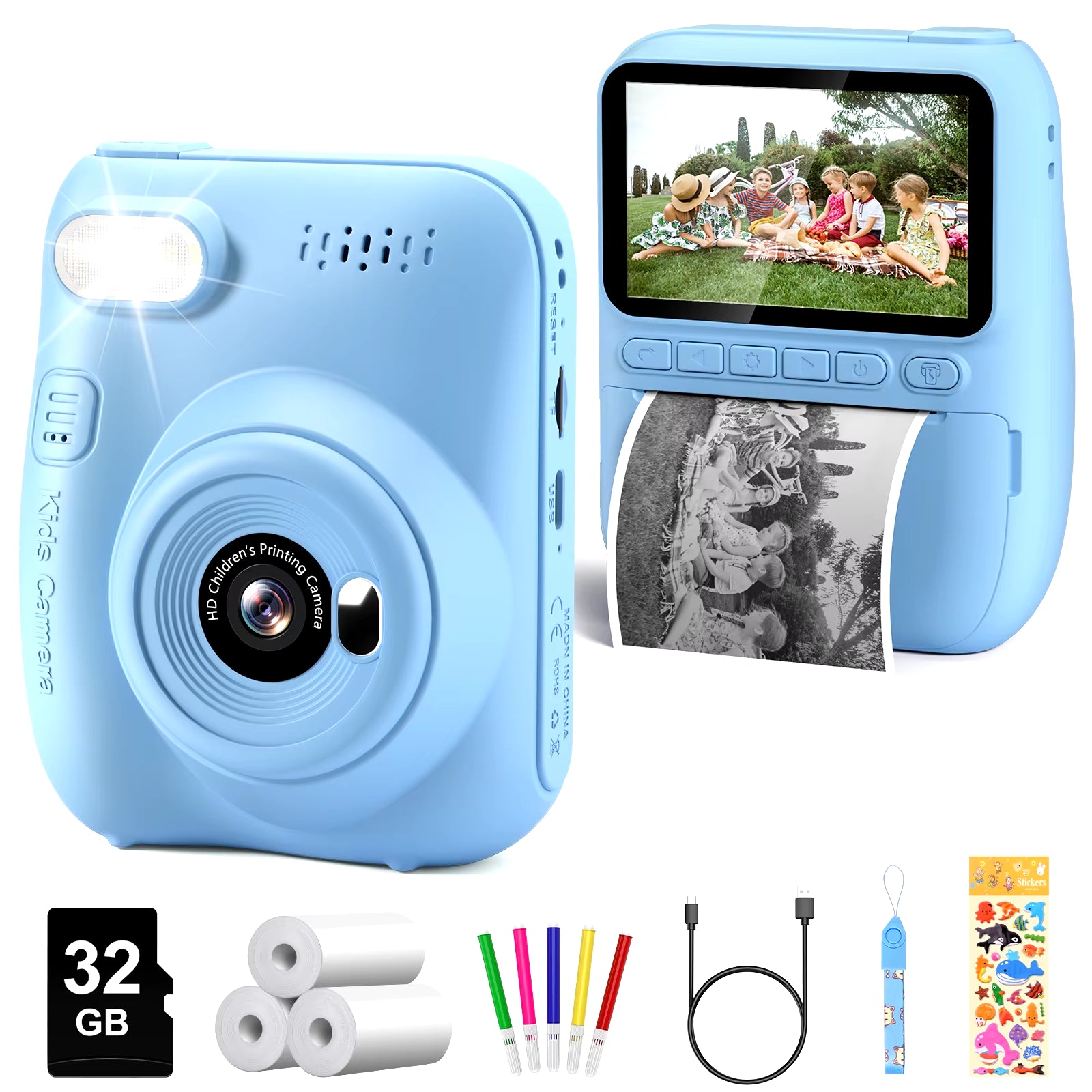 Professional Instant Print Camera for Children Aged 6-12, 3.0" Display, 32MP HD 1080P Digital Camera with 3 Rolls of Printer Paper
