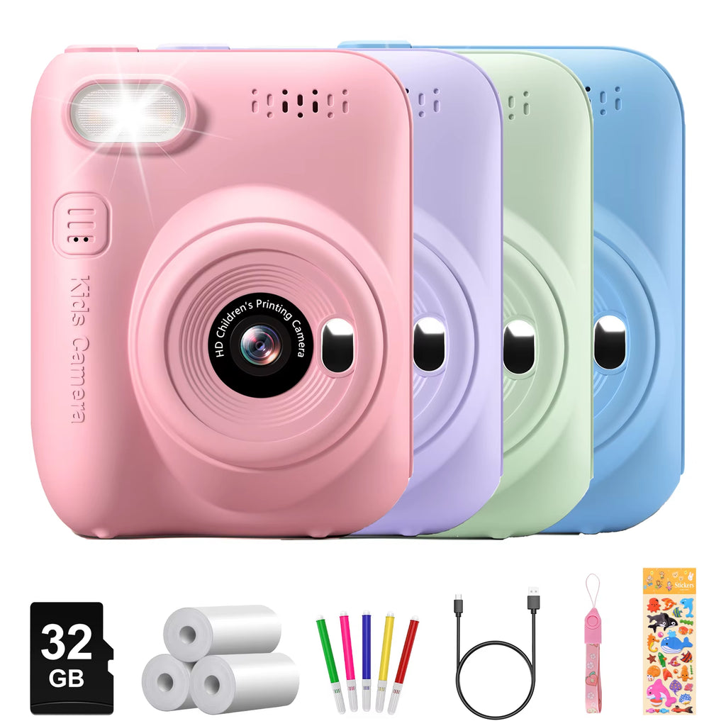 Professional Instant Print Camera for Children Aged 6-12, 3.0" Display, 32MP HD 1080P Digital Camera with 3 Rolls of Printer Paper