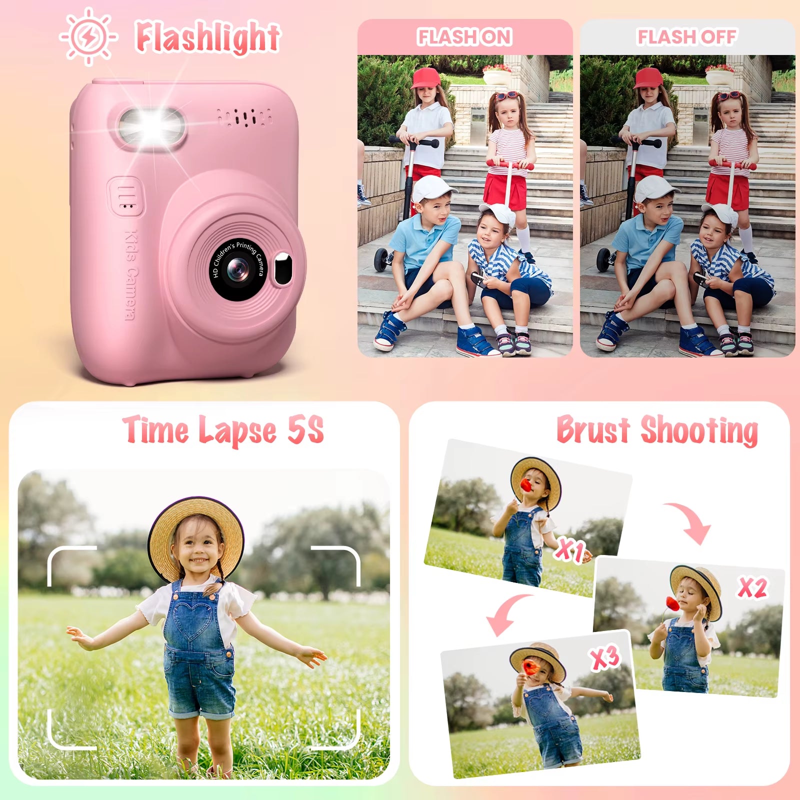 Professional Instant Print Camera for Children Aged 6-12, 3.0" Display, 32MP HD 1080P Digital Camera with 3 Rolls of Printer Paper