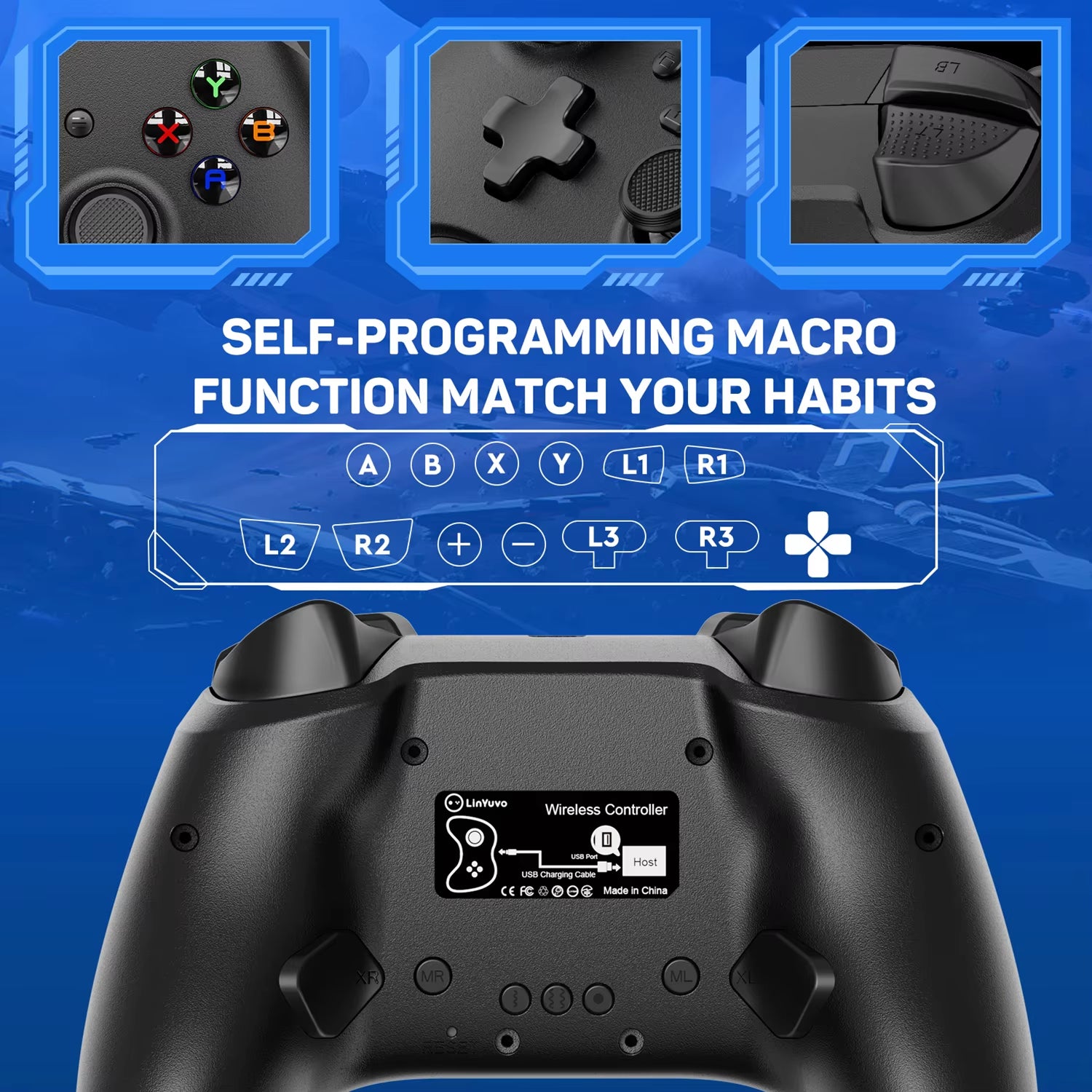 Linyuvo Multi-Platform Wireless Controller with Vibration, Motion Control, Turbo Function, Metal Joystick, and LED Lighting for Switch, PC, iOS, Android, and Tesla Vehicles