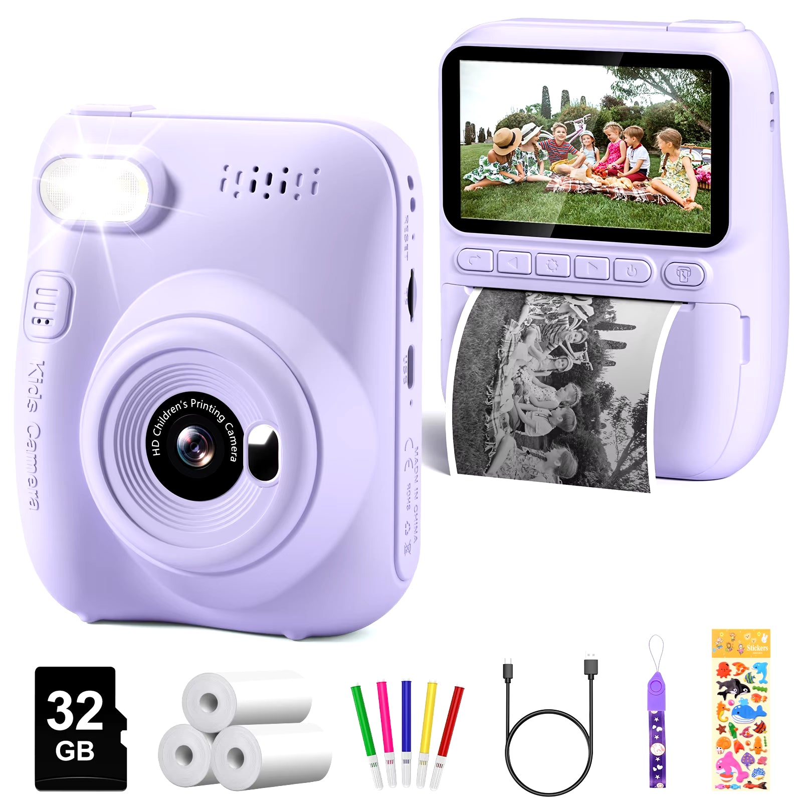 Professional Instant Print Camera for Children Aged 6-12, 3.0" Display, 32MP HD 1080P Digital Camera with 3 Rolls of Printer Paper