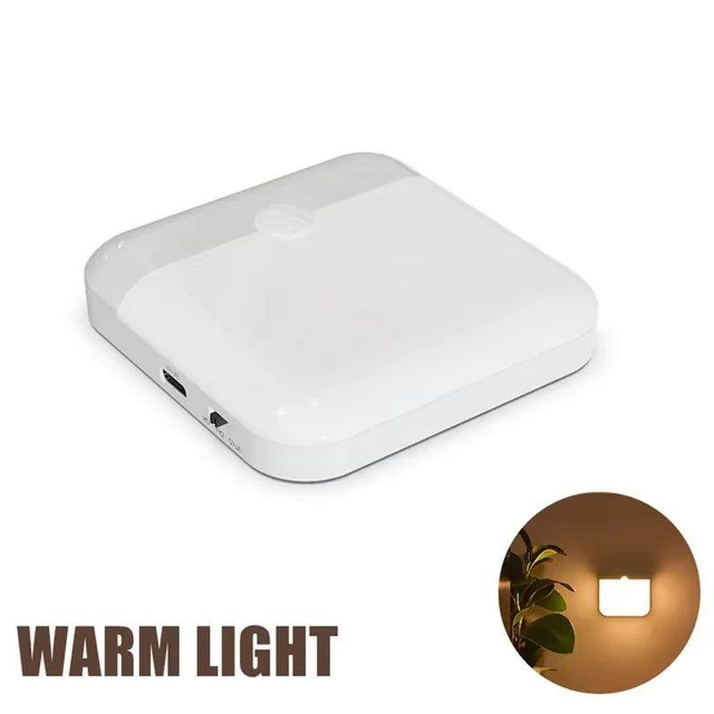 LED Motion Sensor Square Lamp with USB Type-C Charging for Bedroom, Kitchen, Stairway, Hallway, Wardrobe, and Cupboard Lighting