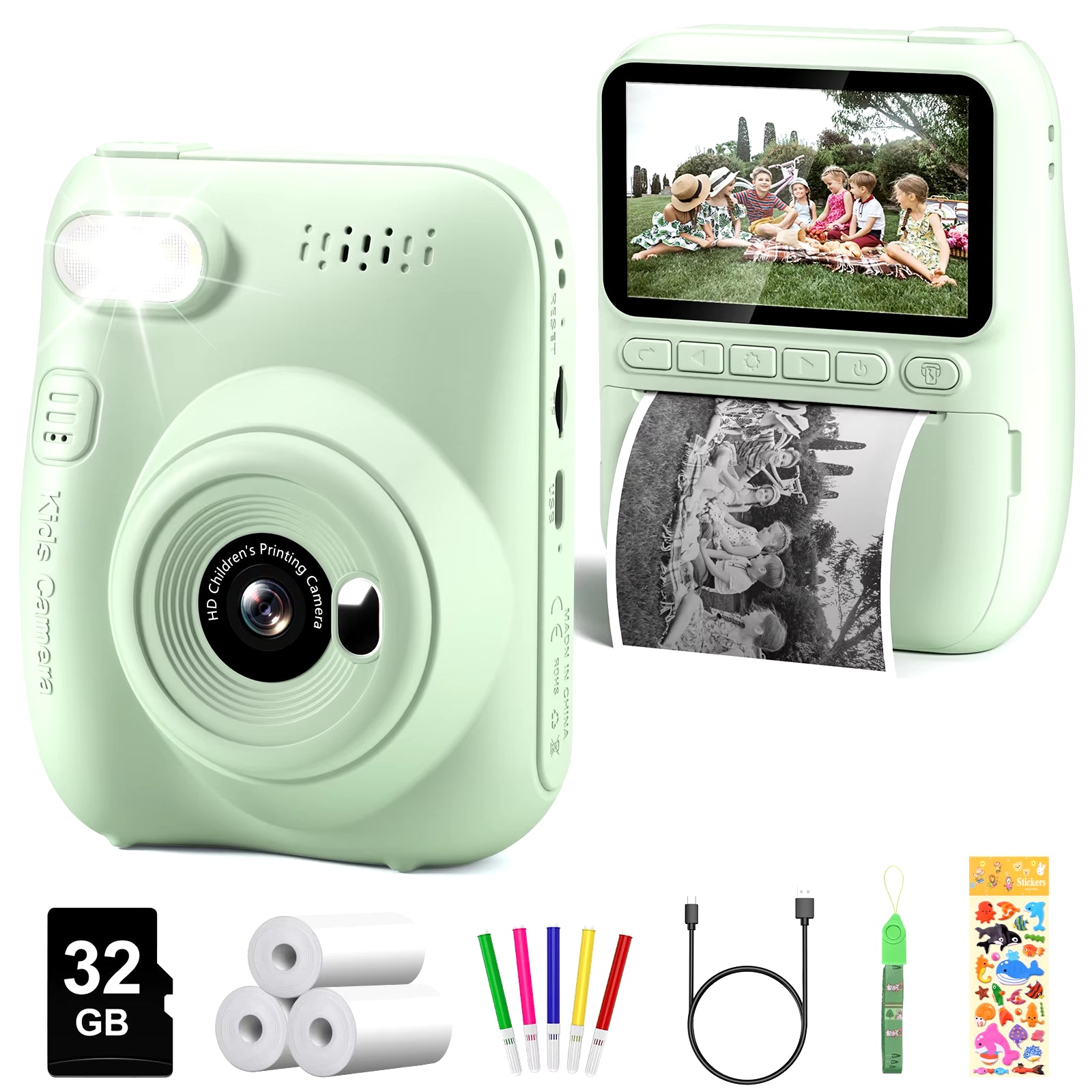 Professional Instant Print Camera for Children Aged 6-12, 3.0" Display, 32MP HD 1080P Digital Camera with 3 Rolls of Printer Paper