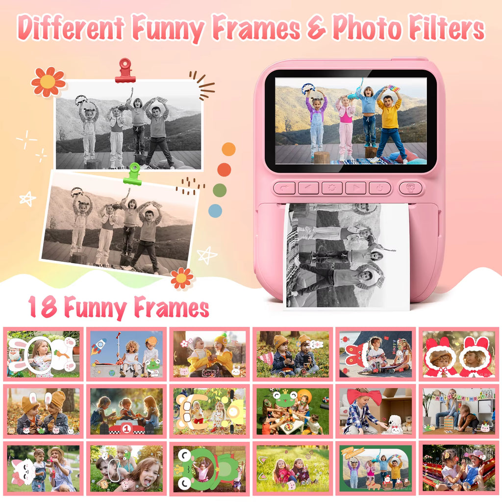 Professional Instant Print Camera for Children Aged 6-12, 3.0" Display, 32MP HD 1080P Digital Camera with 3 Rolls of Printer Paper