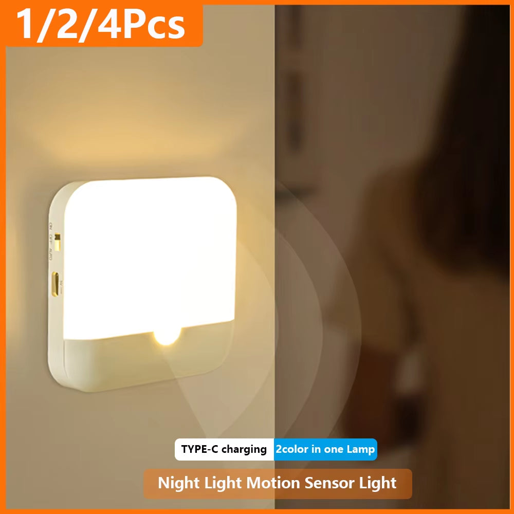LED Motion Sensor Square Lamp with USB Type-C Charging for Bedroom, Kitchen, Stairway, Hallway, Wardrobe, and Cupboard Lighting