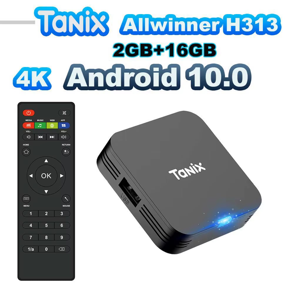Tanix TX1 Android 10 TV Box, 4K HDR Media Player, Allwinner H313 Quad-Core, 2.4G WiFi, 8GB/16GB Storage, DC 5V/2A